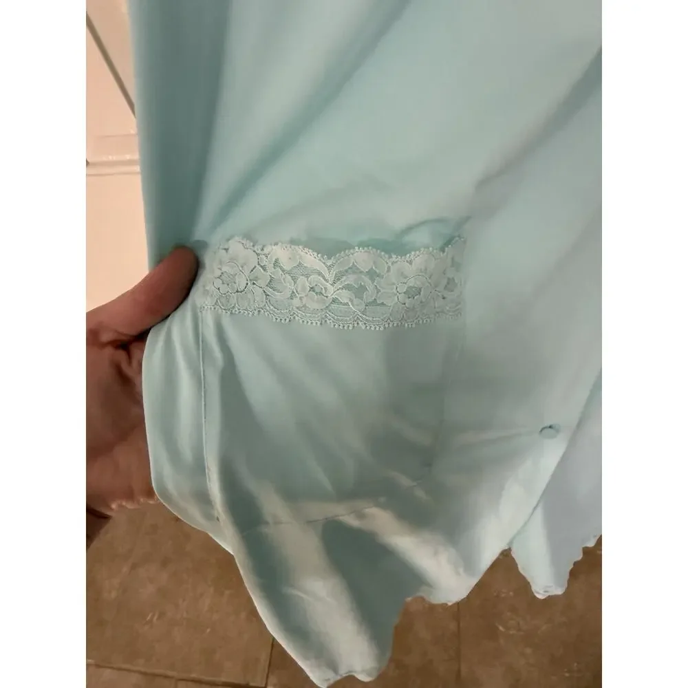Shadowline Vintage 1950s Robe Nightgown Baby Blue Large Embroidered Lace